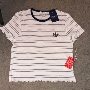 striped cherry graphic lettuce edge top